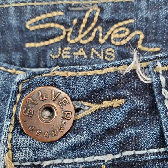 Silver Jeans Santorini Capri Pants Size 29 Blue Denim Stretch Logo Low Rise - Picture 5 of 12